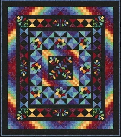 A quilt with a colorful design on it.