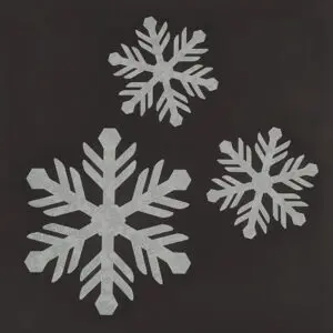 Three different sized snowflakes are shown on a black background.