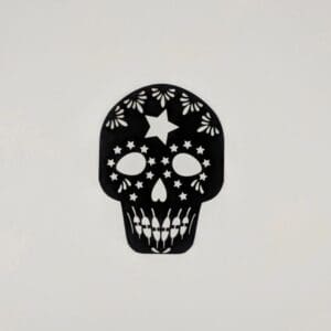 A black skull with white stars on it