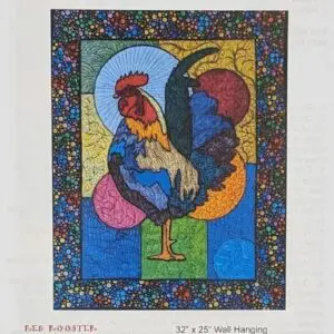 A painting of a rooster in stained glass.