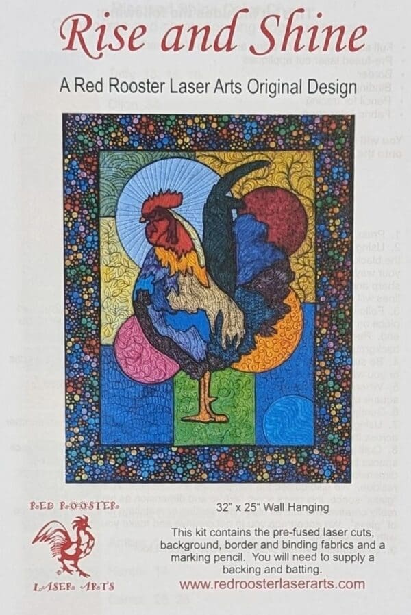 A painting of a rooster in stained glass.